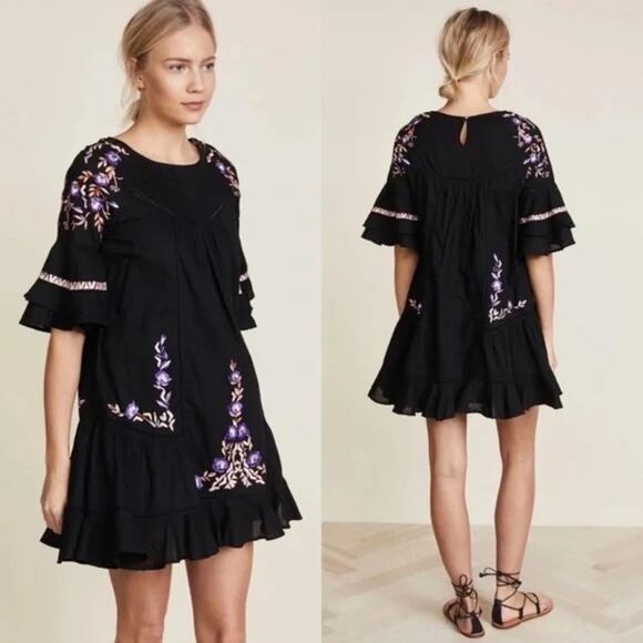 Free People Pavlo Floral Embroidered Mini Dress in Black Size Small Gently Used - Picture 1 of 8
